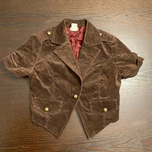 Lush Brown Short-Sleeve Cropped Velvet Jacket/Blazer Size Small